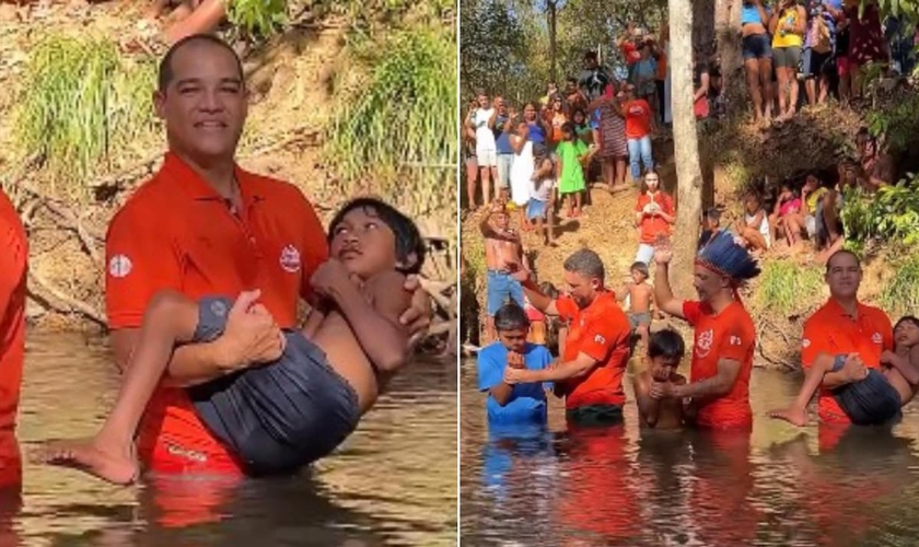 A Missão Calebe realizou um batismo em aldeia Xerente. (Foto: Reprodução/Instagram/Jeconias Neto Lopes).