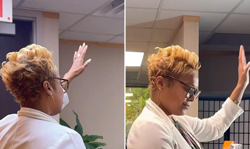 Dr. Karen Russell orando no consultório. (Foto: Reprodução/Instagram/Karen Russell)