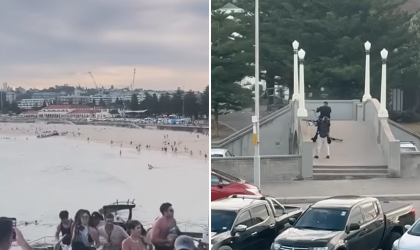 Atiradores espalham terror durante celebração judaica na praia de Bondi Beach, em Sydney. (Captura de tela/YouTube/Daily Mail Australia)