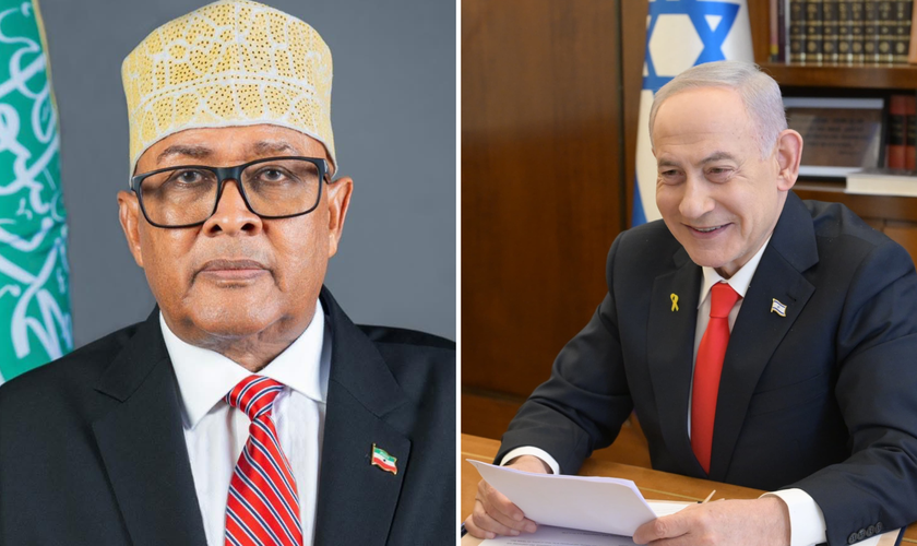 Abdirahman Mohamed Abdillahi, presidente da Somalilândia; e Benjamin Netanyahu, primeiro-ministro de Israel. (Foto: Instagram/B. Netanyahu / GovSomaliland)