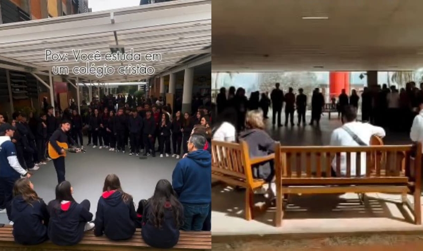 Os estudantes se reúnem para louvar ao Senhor. (Foto: Reprodução/Instagram/Colégio Mackenzie Tamboré).