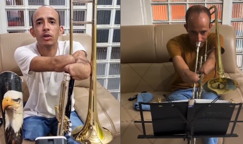 Cleber Santos aprendeu a tocar trombone. (Foto: Reprodução/Instagram/Cleber Santos).