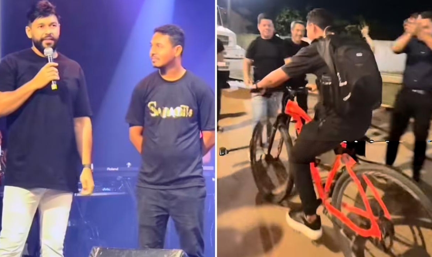 Bruninho ganhou uma nova bicicleta após a mobilização da igreja. (Foto: Reprodução/Instagram/Aviva Igreja)