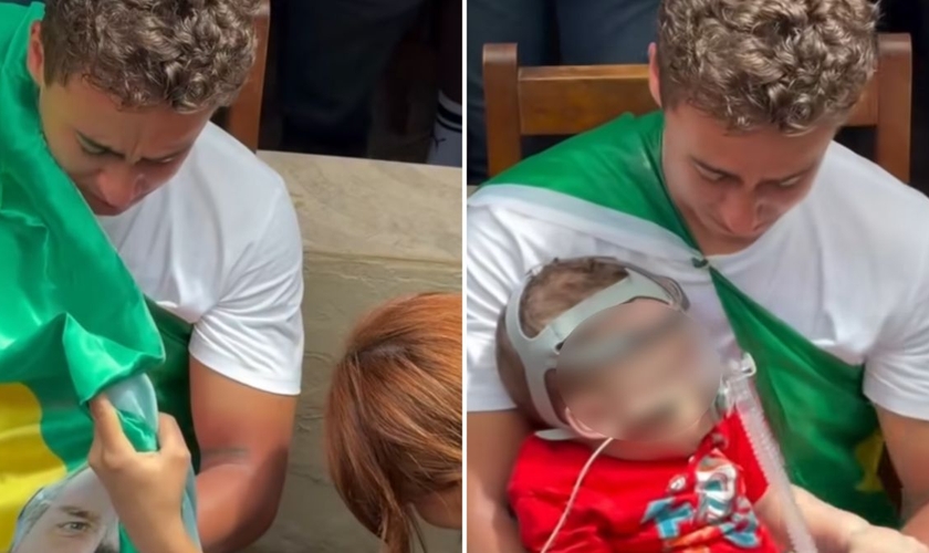 Nikolas orando pelo bebê. (Foto: Reprodução/Instagram/Bradock Show)