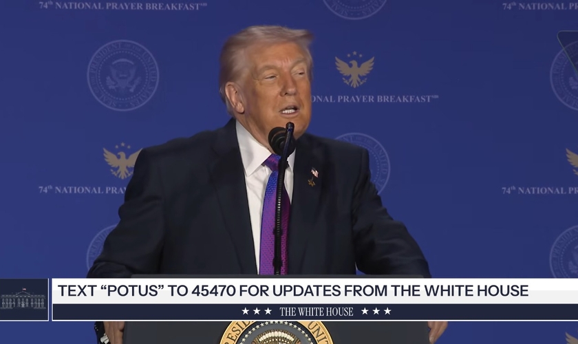 O presidente Donald Trump no Café da Manhã Nacional de Oração. (Foto: Reprodução/YouTube/The White House).