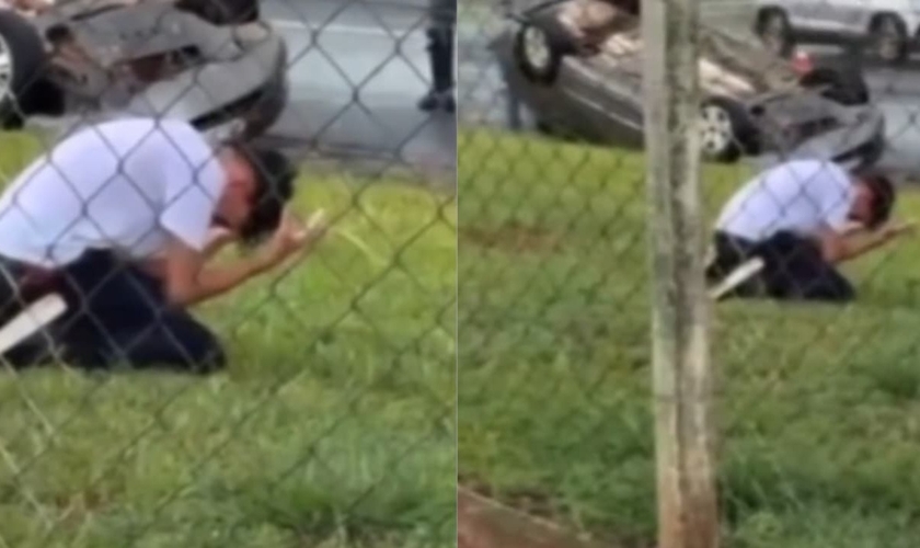 Luiz Gustavo Louzada, de 14 anos, se ajoelhou e orou pela mãe. (Foto: Reprodução/Instagram/Diário do Rodrigo Lima).