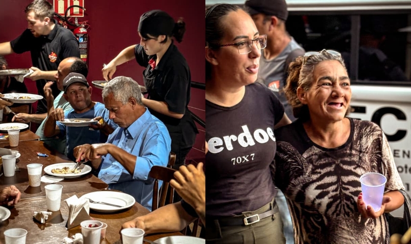 Os moradores de rua participaram do rodízio promovido pela missão “Sul, Missões e Graça”. (Foto: Divulgação/SMG).