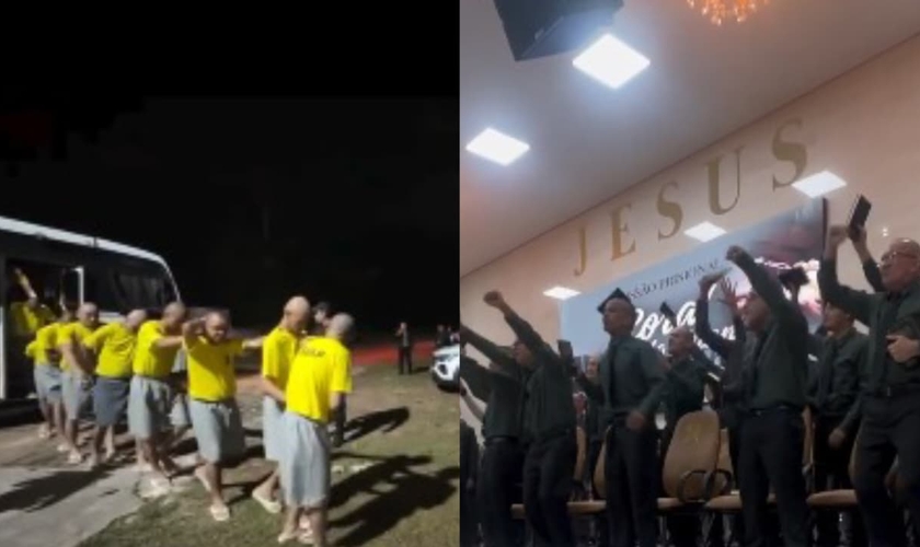 Os presos cantaram no culto em Ananindeua. (Foto: Reprodução/Instagram/Frank Silva).