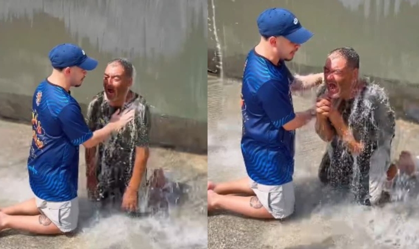 O homem aceitou Jesus e decidiu pelo batismo no mesmo momento. (Foto: Reprodução/Instagram/Batucada Abençoada).