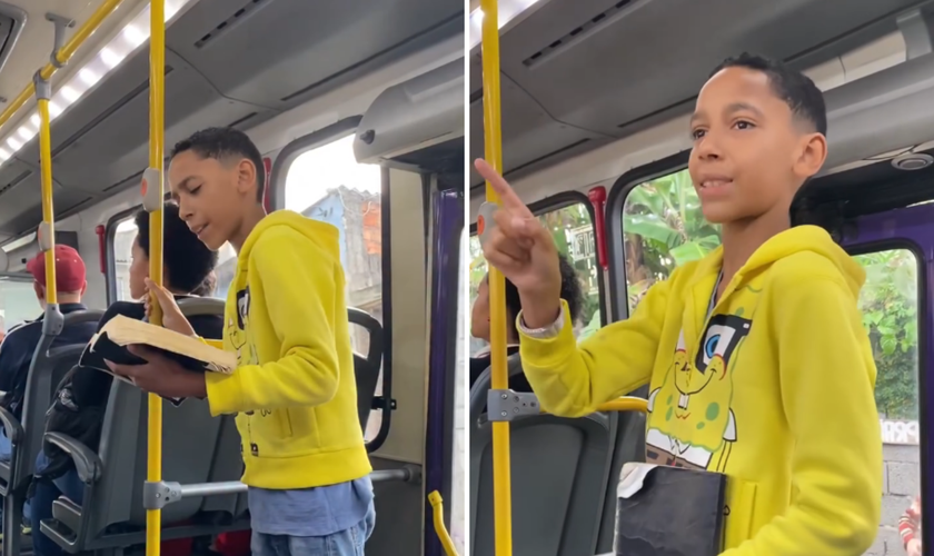 O adolescente Elias Dourado pregando em um ônibus. (Captura de tela/Instagram/eliasdourado_oficial)