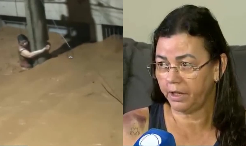 Edna Silva lutou para sobreviver agarrada em um poste em Ubá. (Foto: Reprodução/R7).