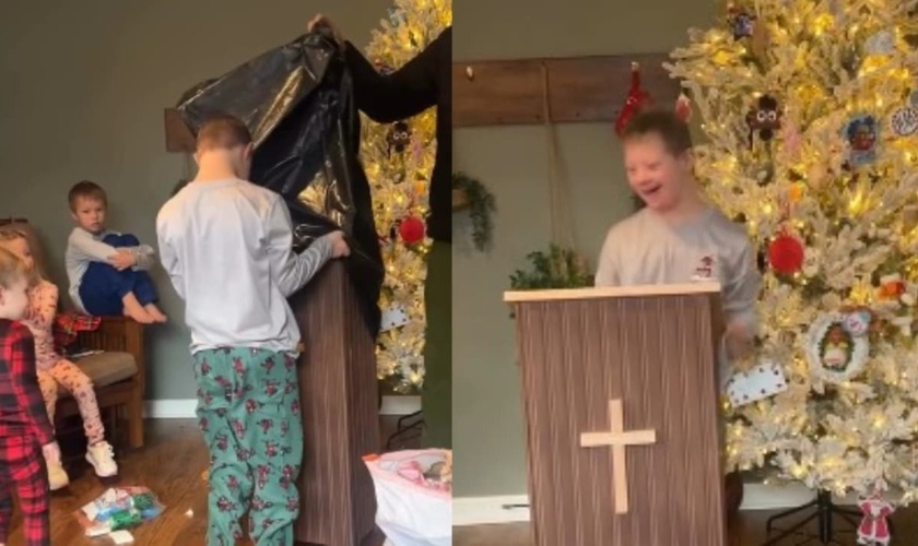 Marty ganhou de aniversário um mini púlpito. (Foto: Reprodução/Instagram/Kara Clason).