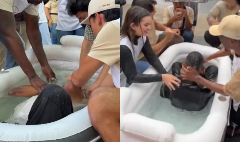 Duas pessoas aceitaram Jesus e decidiram ser batizadas na Avenida Paulista. (Foto: Reprodução/Instagram/Miguel Neves/Reprodução/Instagram/pedroponciosp).