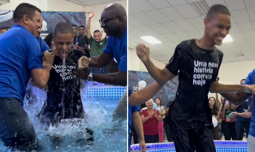 O batismo de Calebe. (Foto: Reprodução/Instagram/ADVEC Jardim Bangu)