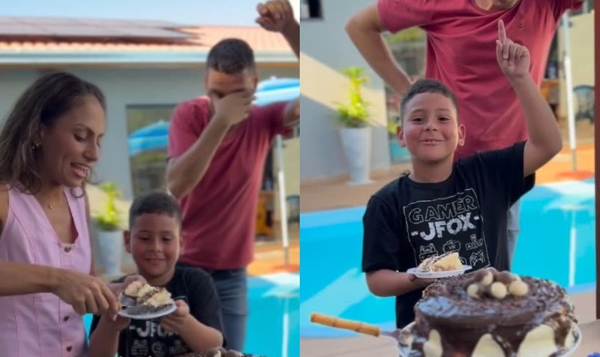 Gabriel surpreendeu sua família ao dedicar o bolo a Cristo. (Foto: Reprodução/Instagram/Rosane Rocha).