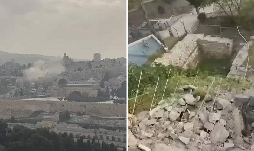 Os destroços de um dos projéteis caíram perto do Monte do Templo. (Foto: Reprodução/Instagram/Hananya Naftali)