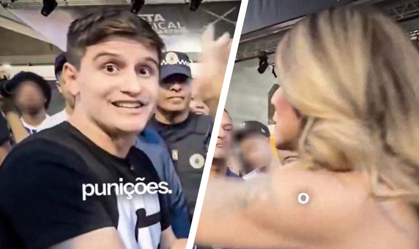 Discussão entre o vereador Lucas Pavanato e uma mulher trans durante gravação que repercutiu nas redes sociais. (Captura de tela/Instagram/Lucas Pavanato)