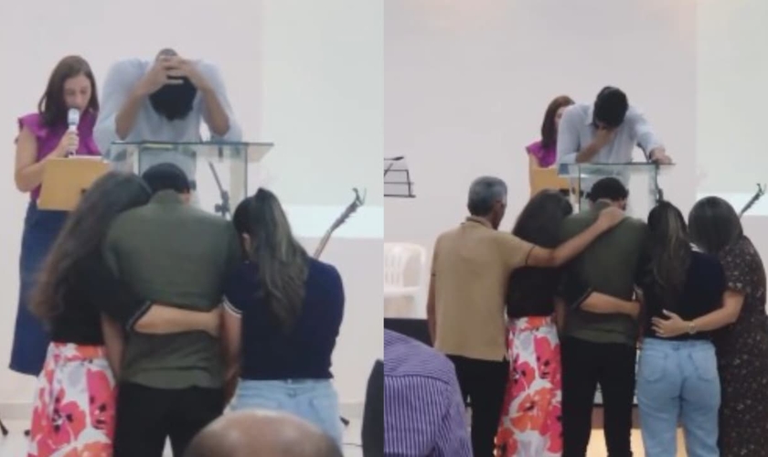 Marcus aceitou Jesus durante o apelo em um culto. (Foto: Reprodução/Instagram/Thayla Alencar).