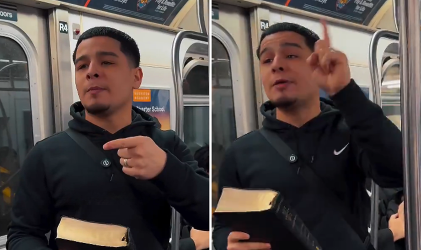 Jovem prega o Evangelho dentro de metrô. (Captura de tela/X/Talk Church)