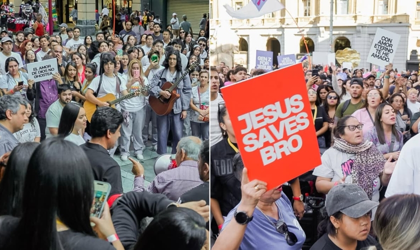 Os cristãos adoraram e compartilharam Jesus no centro de Santiago. (Foto: Instagram/Revival Latino Chile).