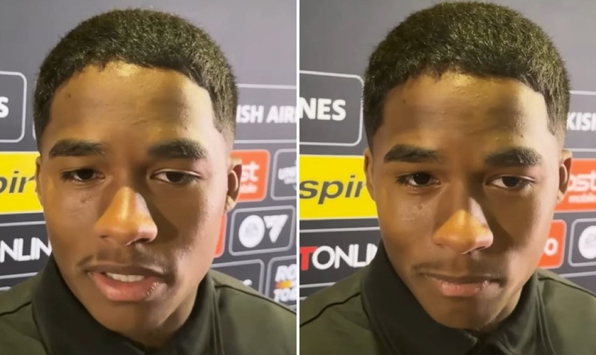 Endrick durante a entrevista pós-jogo. (Foto: Reprodução/YouTube/TNT Sports Brasil)