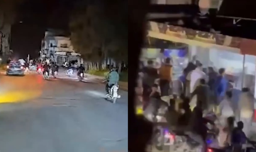 Dezenas de homens atacaram Suqaylabiyah de motocicleta. (Foto: Reprodução/YouTube/Syria One/Reprodução/Instagram/Societal News).