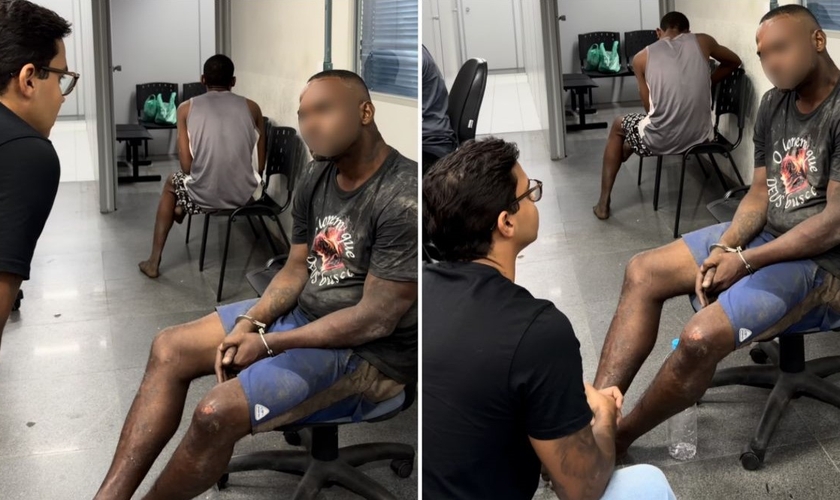 Lucas Nagib com o suspeito na delegacia. (Foto: Reprodução/Instagram/Lucas Nagib)