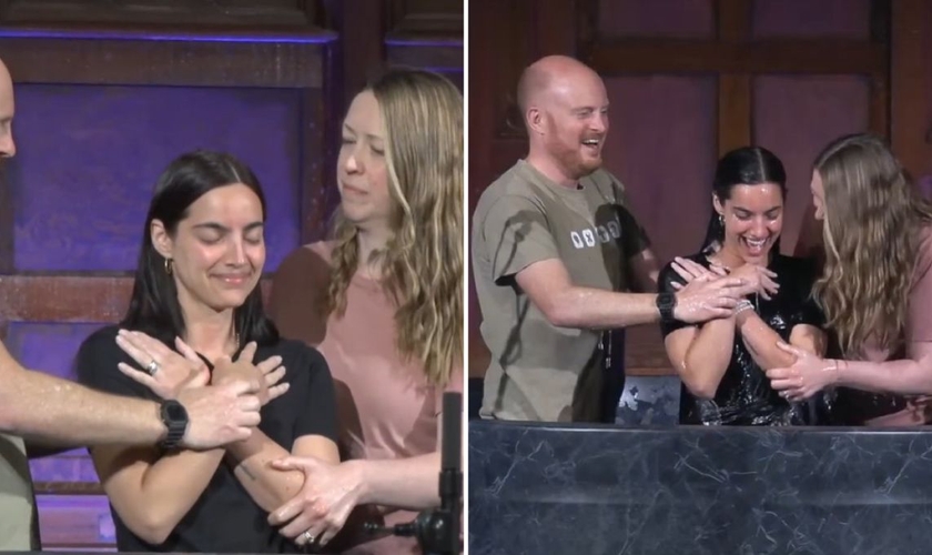 O batismo de María Gabriela. (Foto: Reprodução/YouTube/Vintage Church Pasadena)