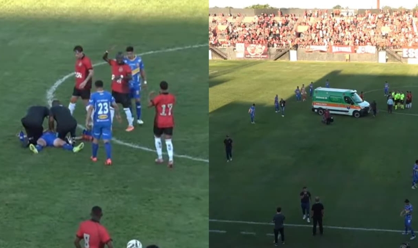 Júlio Rusch, do São Joseense, sofreu uma concussão. (Foto: Reprodução/YouTube/Metrópoles Esportes).