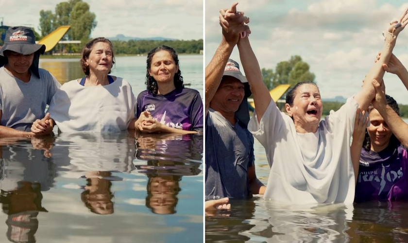 Rosineide de Andrade durante o batismo. (Foto: Reprodução/Instagram/Sara Nossa Terra Cuiabá)