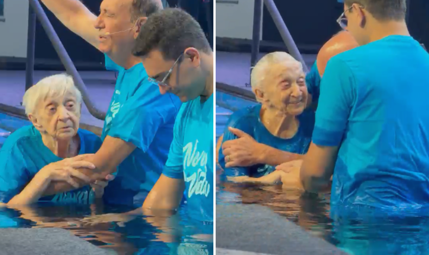 D. Jandyra Cosentino sendo batizada nas águas. (Foto: Arquivo pessoal)
