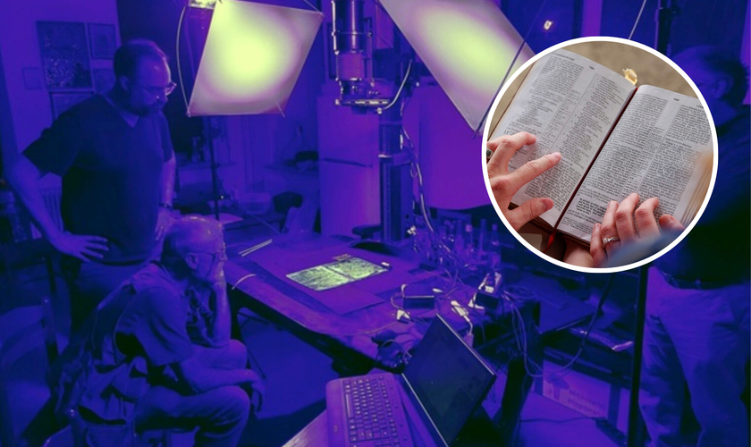 Pesquisadores trabalham com o Códice H na Universidade de Glasgow. (Foto: Damianos Kasotakis/Universidade de Glasgow)