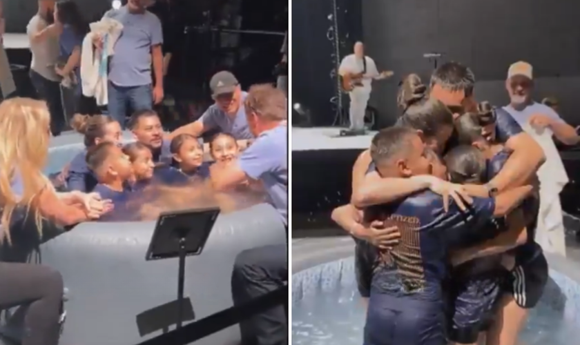 Família é batizada unida e celebra momento de fé. (Captura de tela/X/Jesus Saves Us)