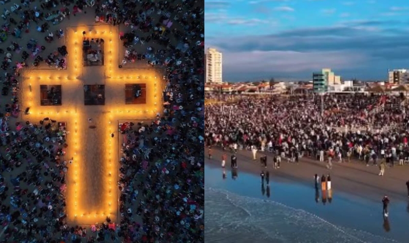 Uma multidão se reuniu na orla de Balneário Rincão. (Foto: Reprodução/Instagram/amanhecercomdeus.br/crfilms.br).