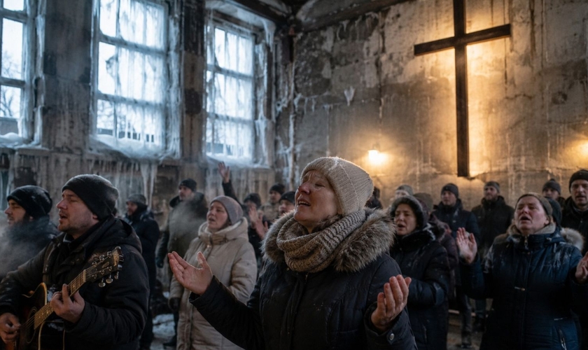 Mesmo em meio ao frio extremo e à guerra, a Igreja continua firme na Ucrânia. (Imagem ilustrativa gerada por IA)