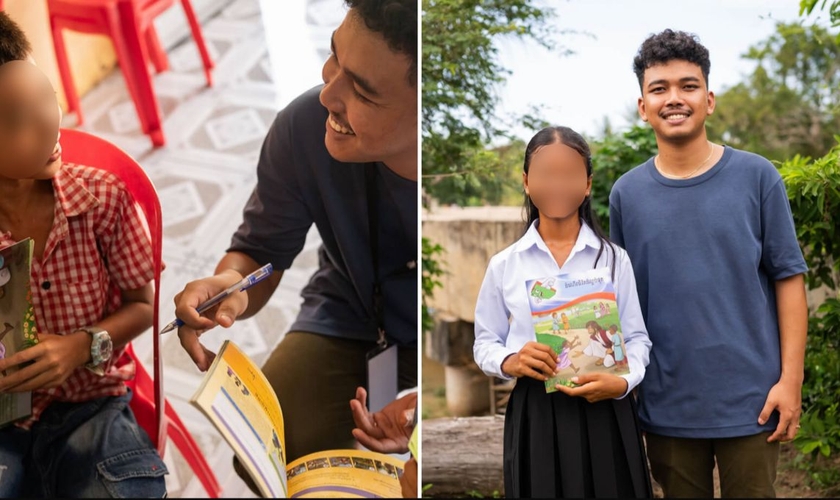 Sann ensinando o Evangelho aos alunos. (Foto: Reprodução/Samaritan's Purse)