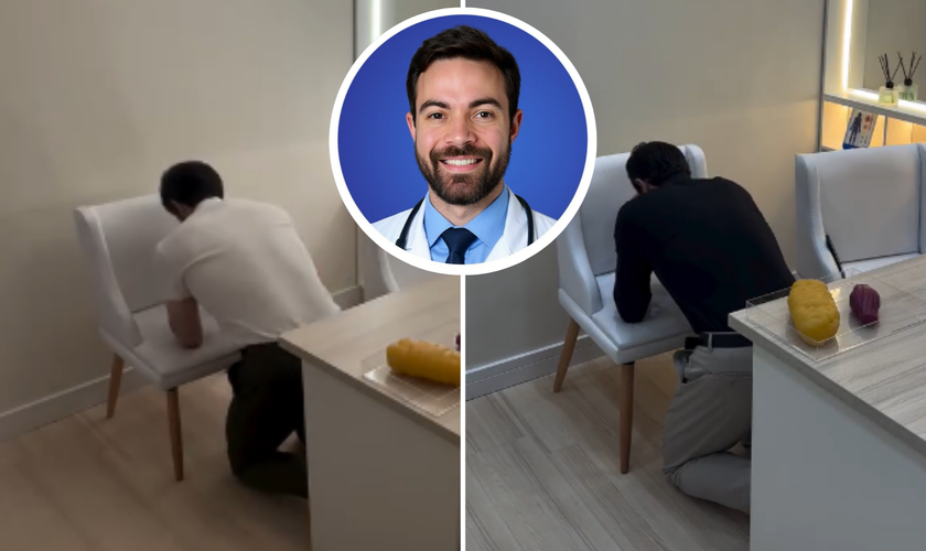 Médico Thiago Stanley aparece de joelhos em oração em vídeo publicado nas redes sociais. (Captura de tela/Instagram/tiagostanleymd)