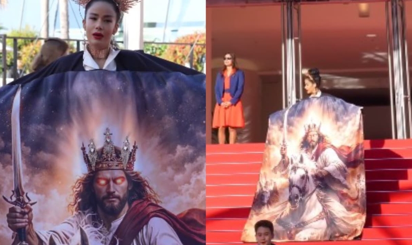 Massiel Tavares usou uma capa sobre a volta de Jesus em Cannes. (Foto: Reprodução/Instagram/Massiel Tavares).