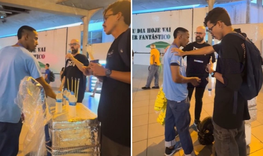 Lucas orando pelo rapaz nas ruas. (Foto: Reprodução/Instagram/Lucas Oliveira)