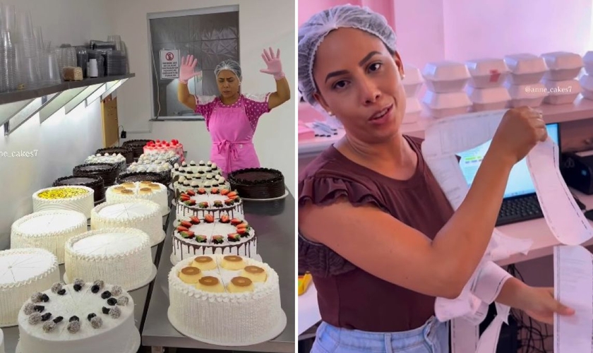 Anne orando pelos bolos. (Foto: Reprodução/Instagram/Anne Cakes)