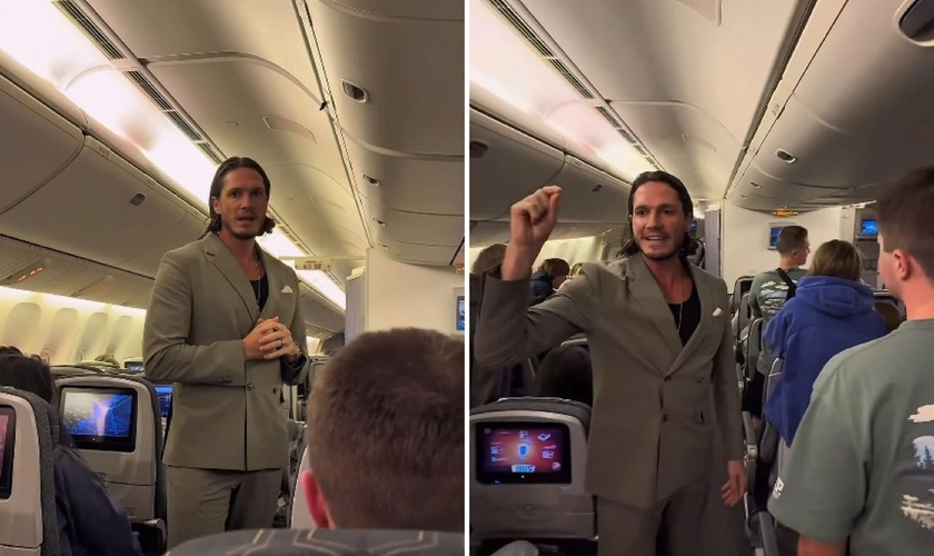 Miro pregando no avião. (Foto Reprodução/Instagram/Miro Wittwer)