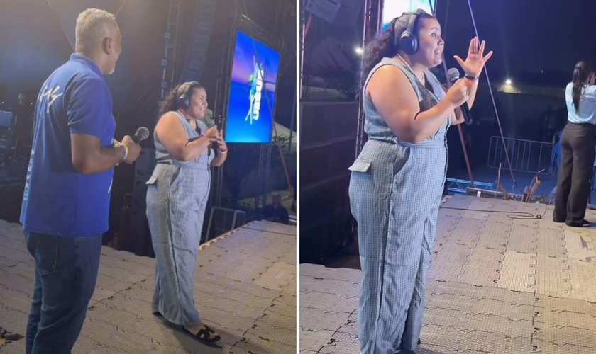 Raquel ministrando na Marcha para Jesus no RN. (Foto: Reprodução/Instagram/Raquel Nery)