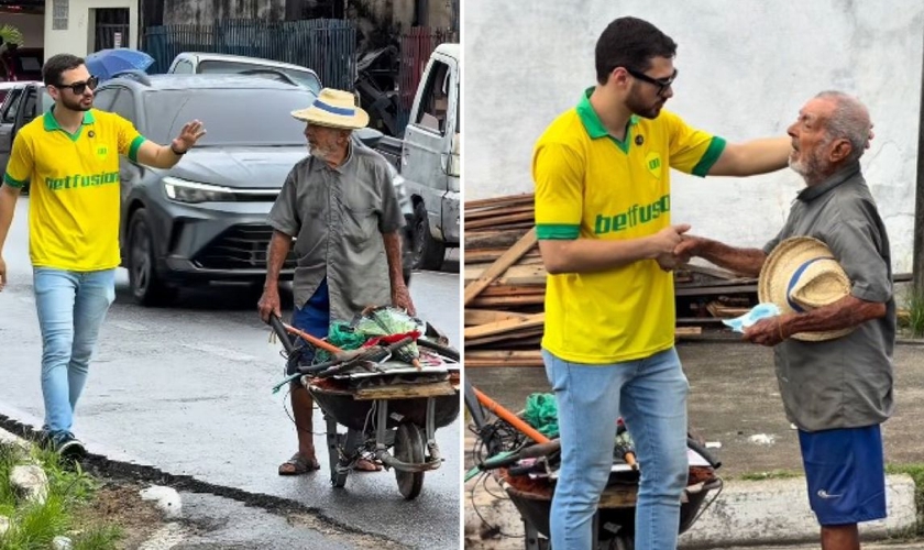 O idoso recebeu uma oferta para comprar seu botijão de gás. (Foto: Reprodução/Instagram/Renato Júnior)