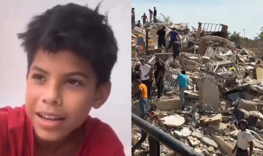 O menino contou que um homem parecido com Jesus apareceu dentro dos escombros. (Foto: Reprodução/Instagram/robertocarlo14/Reprodução/Samaritan's Purse).