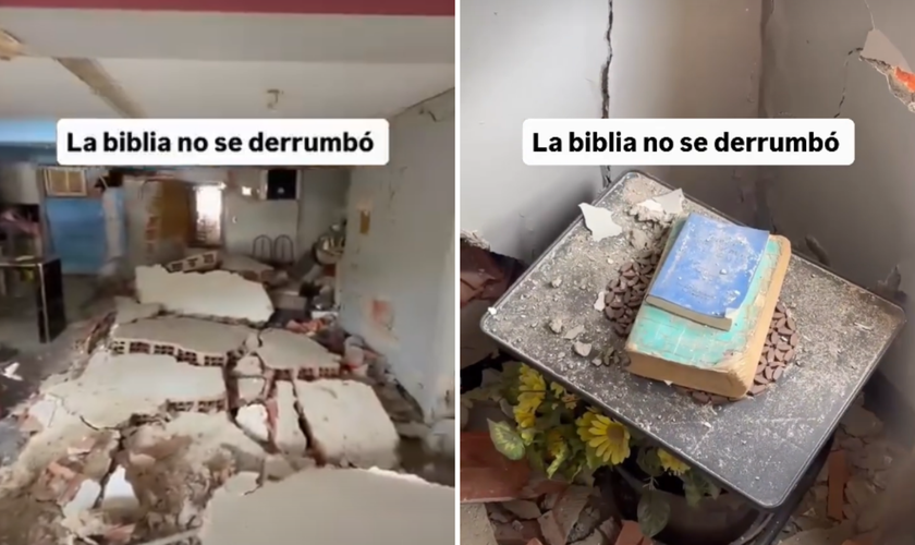 Apartamento destruído pelos terremotos na Venezuela e Bíblia encontrada intacta entre os escombros. (Captura de tela/Instagram/matosjeucaris)
