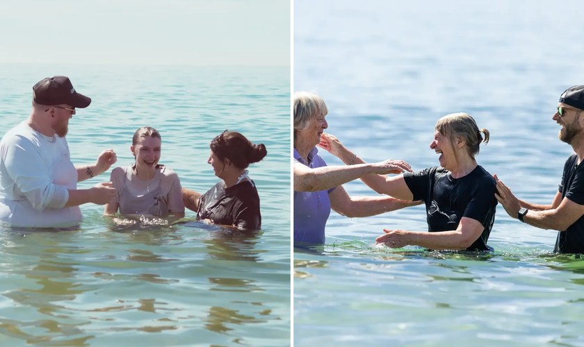 Batismos realizados na praia de Bournemouth, no sul da Inglaterra. (Foto: BCP Church Collective)