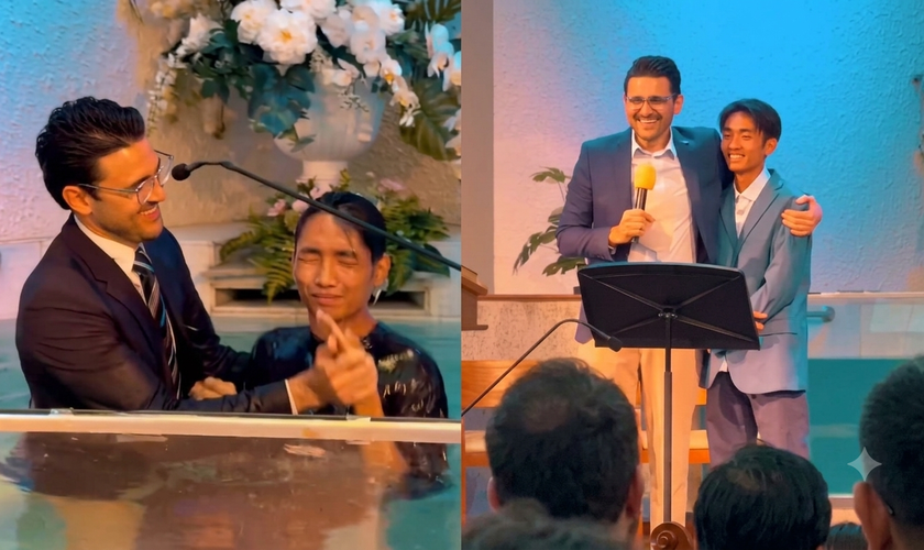 O missionário brasileiro Victor Bejota batizou seu aluno Suan. (Foto: Reprodução/Instagram/Victor Bejota).