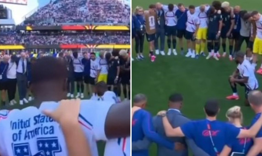 Os atletas orando no campo. (Foto: Reprodução/Instagram/Ballers In God)