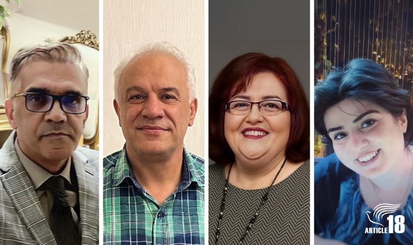 Da esquerda para a direita: Nasser Navard Gol-Tapeh, Joseph Shahbazian, Lida Shahbazian e Aida Najaflou, com condenações mantidas pela Justiça do Irã. (Foto: Article18)