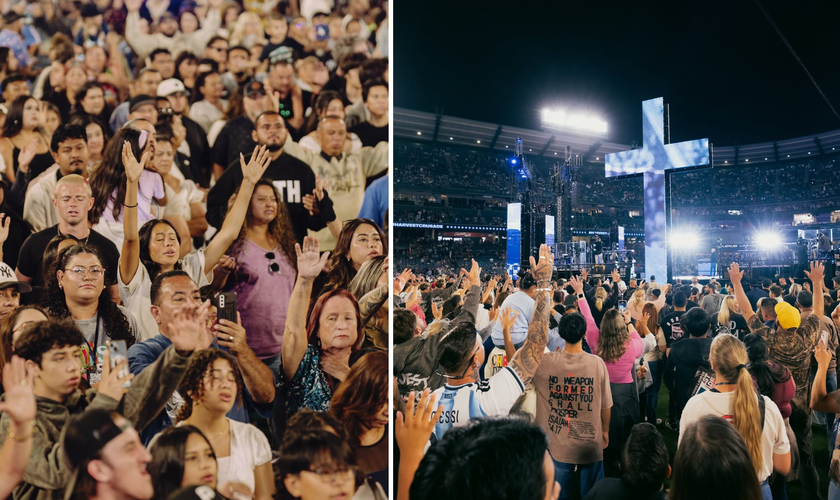 Milhares participaram da Harvest Crusade no Angel Stadium, na Califórnia. (Fotos: Instagram/Greg Laurie)